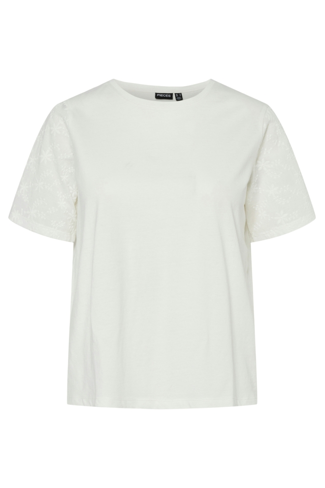 PCTANDREA SS EMBRODIERY T-SHIRT JRS 17157408 CLOUD DANCER